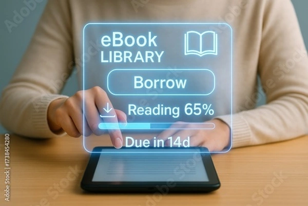 Obraz Digital reading experience online library ebook interaction home office user-centric technology engagement