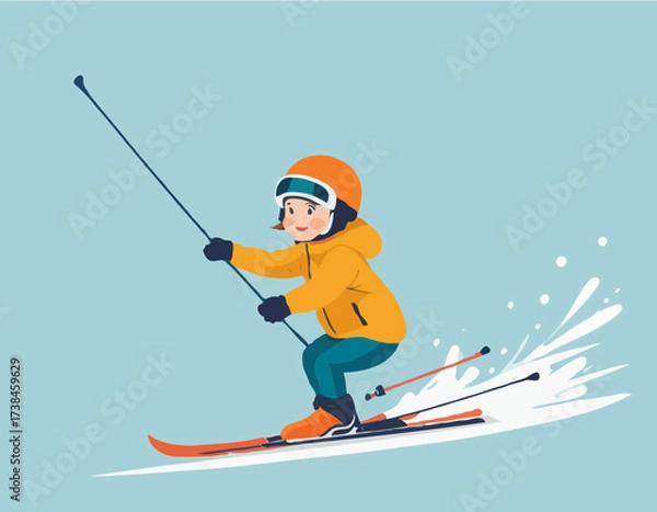 Fototapeta Child Skiing Down image vector. Child Skiing Down Illustrations isolated on white background.
