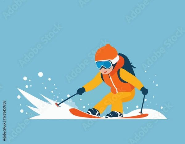 Fototapeta Child Skiing Down image vector. Child Skiing Down Illustrations isolated on white background.