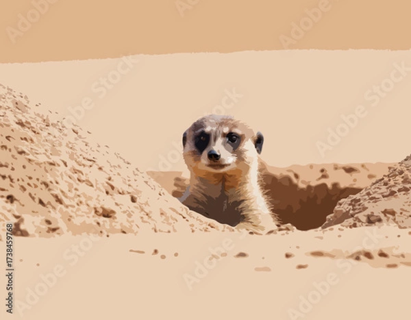 Fototapeta Meerkat Vector Images. Natural habitat of a cute meerkat peeking out of its burrow image vector.