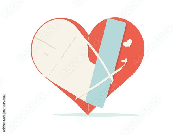 Fototapeta Broken heart with a bandage wrapped around Image vector isolated on white background.