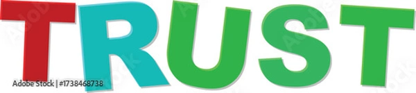 Fototapeta Red turquoise green letters spell out the word T R U S T Text Design trust typography