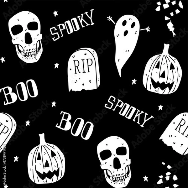 Fototapeta skeleton seamless pattern, Halloween texture textile design 