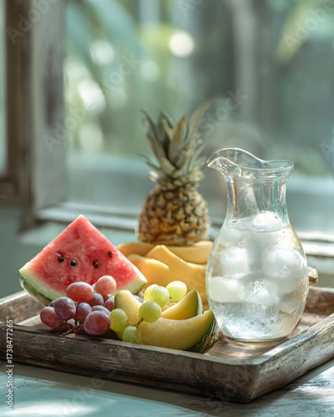 Fototapeta 창가 자연광 속 여름 과일 정물