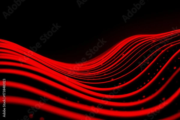 Obraz Abstract glowing red wave pattern on black background