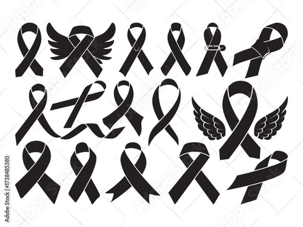 Fototapeta Awareness Ribbon SVG, Cancer Ribbon Silhouette, Pink Ribbon Clipart, Breast Cancer Vector, Support Ribbon Outline for Cricut and Cutting Machines