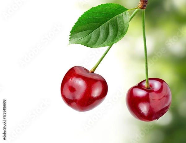 Obraz cherry with leaf on natural background. a mockup for package design