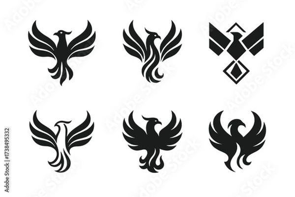 Fototapeta Phoenix Logo Variations. cultural symbols in art. Set Logo of cultural symbols in art: phoenix. harmonious logo variations of the same emblematic concept, each