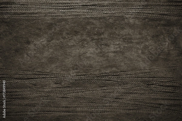 Obraz Overhead shot of vehicle tracks on dirt