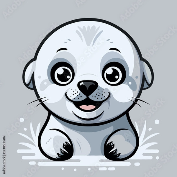 Obraz Cute seal character smiling and splashing on gray background  