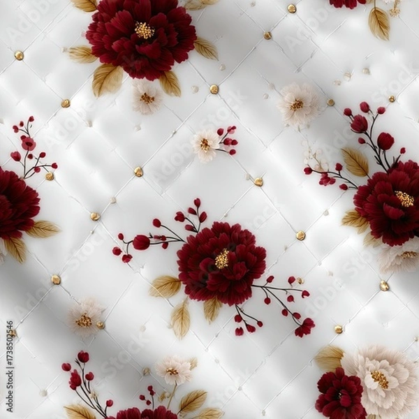 Fototapeta Delicate pink blooms are artfully placed against a subtle patterned backdrop, creating a tranquil and lovely atmosphere SEAMLESS PATTERN
