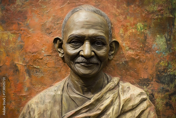 Fototapeta happy elderly man, mahatma gandhi on light background	
