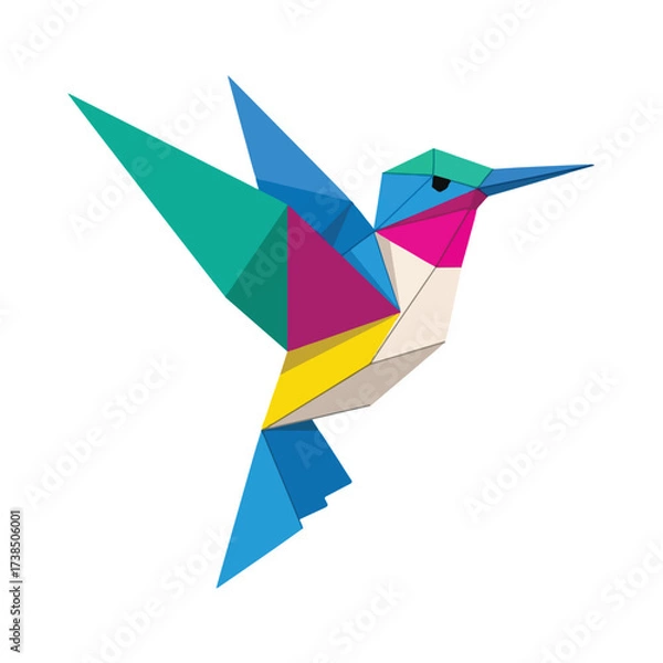 Obraz Vibrant Geometric Hummingbird Flying Abstract Low Poly Art