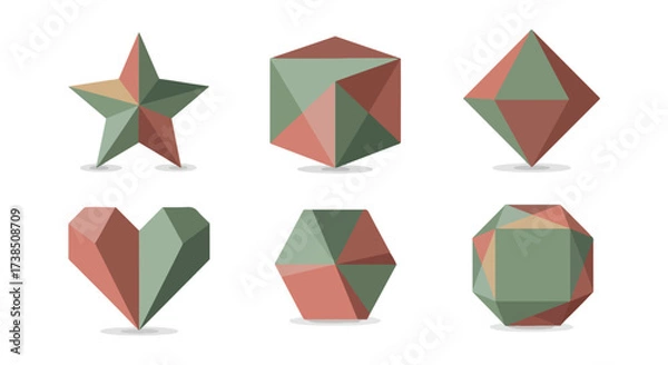 Obraz Geometric Low Poly Shapes Star Cube Heart Dodecahedron Rhombus Octahedron Icons for Modern Design