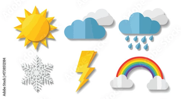 Obraz Collection of Flat Design Weather Icons Sun Clouds Rain Snow Lightning Rainbow Perfect for Weather Apps and Forecasts