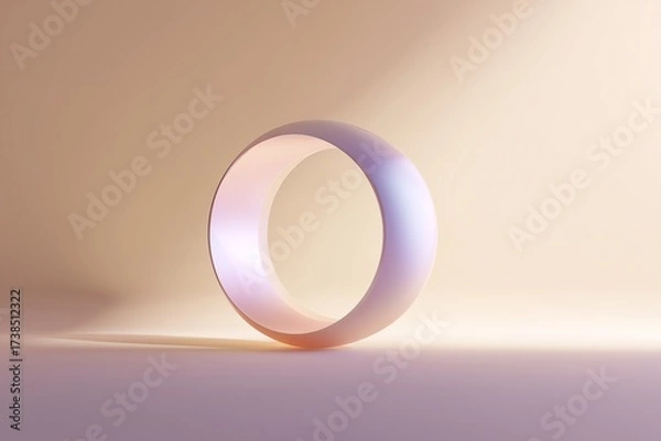 Fototapeta Elegant circular object illuminated softly displays a smooth, modern design against a simple pastel background
