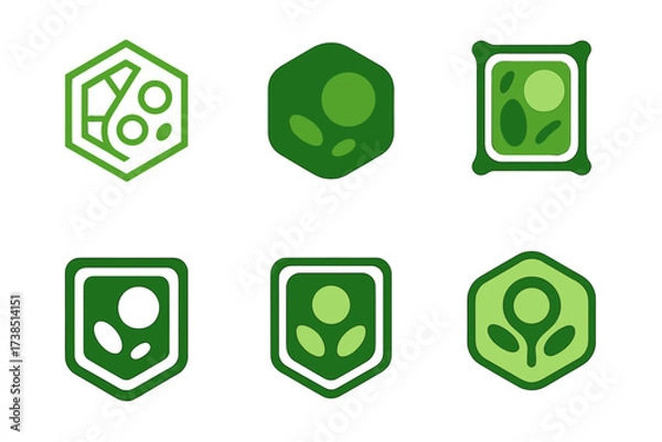 Obraz Biology Emblem Variations. Biology. Set Logo of Biology: Plant Cell. harmonious logo variations of the same emblematic concept, each with different artistic
