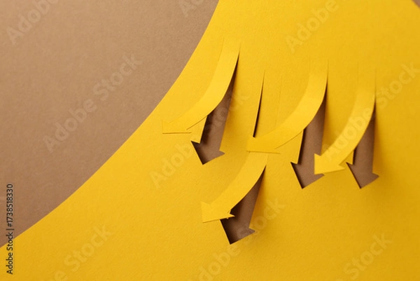 Fototapeta Multicoloured arrows pointing up and down. Symbolise growth progress, success in business finance. 