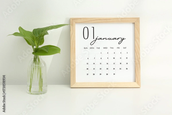 Fototapeta Desktop calendar on a modern desktop. Schedule and time planning in office and business.