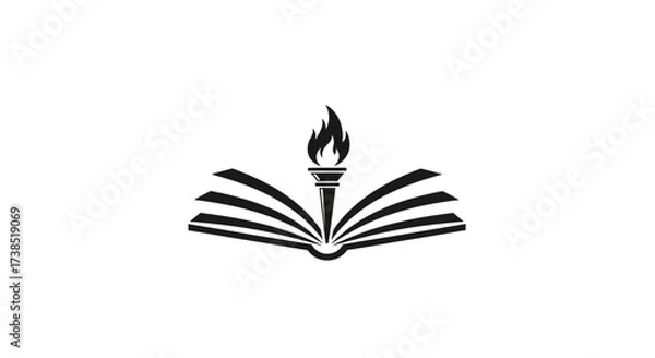 Obraz Symbolic representation of knowledge acquisition with torch and open book icon concept