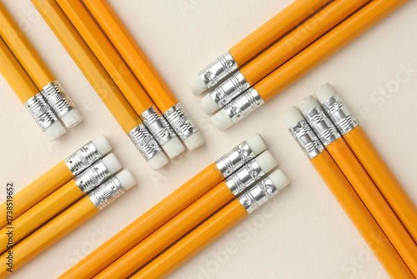 Fototapeta Lots of different pencils big and small, different colours Concept of school and college learning