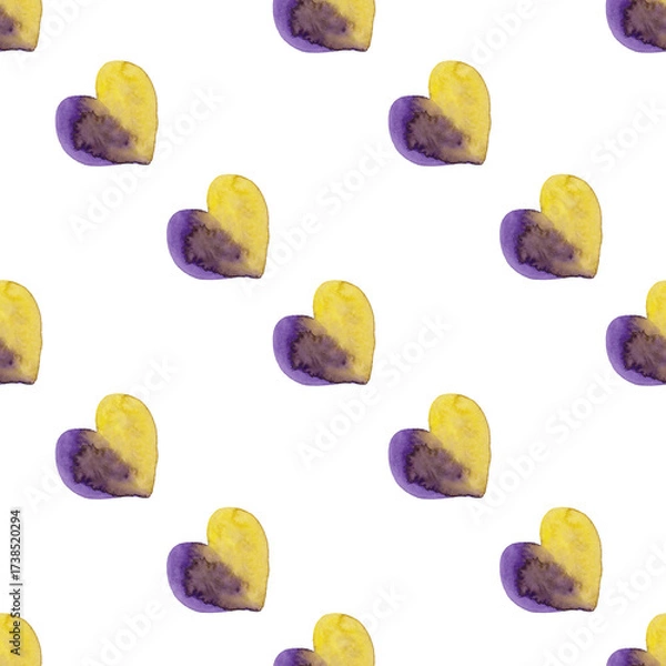 Fototapeta Two-color watercolor hearts. Simple seamless diagonal pattern. Hearts background
