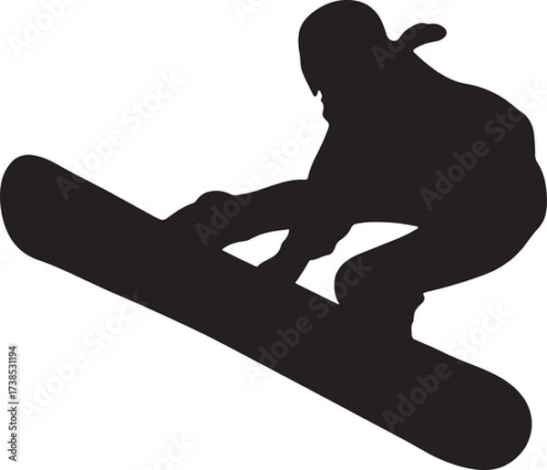 Fototapeta Snowboarder - man. An isolated snowboarder. Vector black icon.
