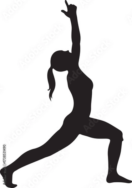 Fototapeta YOGA warrior I pose. An isolated silhouette of a woman in warrior I pose. Virabhadrasana I. Vector icon.
