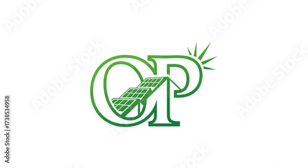 Obraz Elegant initial CP logo design featuring solar panel technology in a sustainable green theme