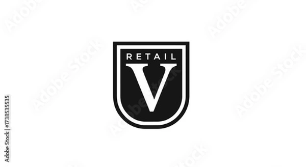 Obraz Monochrome retail logo showcasing letter v in shield design for branding identity