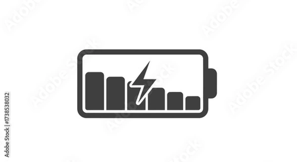 Obraz Discharged battery icon with lightning bolt represents power consumption problems and energy loss