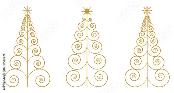 Fototapeta Set of Elegant Abstract Golden Swirl Christmas Tree Icon