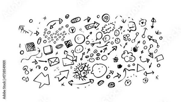 Fototapeta Doodle sketch vector art with arrows circles and shapes hand drawn illustration design element concept art