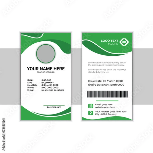 Fototapeta Green ID card template for employee and staff identification with modern professional corporate design