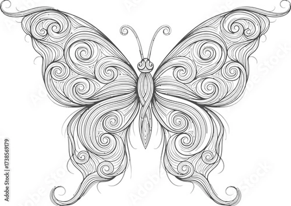 Fototapeta Vector art of hand drawn butterfly with intricate patterns