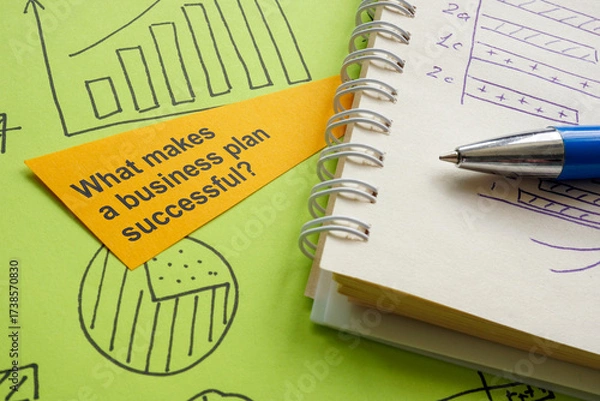 Fototapeta Notebook with question about successful business plan.