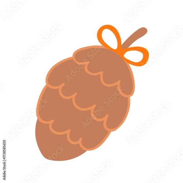 Fototapeta Christmas ornament, pine, conifer cone isolated on transparent. Hand drawn flat vector illustration. Traditional holiday, Xmas, New Year, seasonal design element, clip art