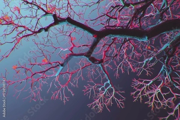 Fototapeta Fantasy glowing tree branches in pink and purple colors.