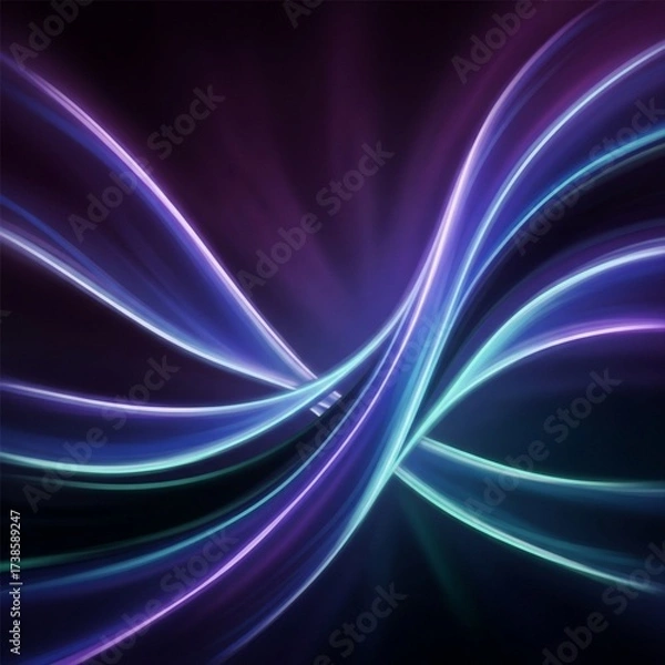 Obraz Abstract light trails in blue and purple hues on a dark background.