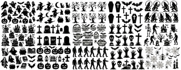 Fototapeta Collection of halloween silhouettes icon and character. All element for design