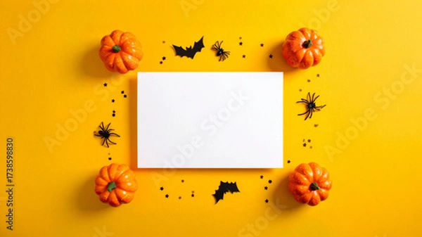 Fototapeta A Hint of Haunt and a Pop of Fun: A Minimalist Halloween Banner on a Spooky Yet Playful Yellow Backdrop