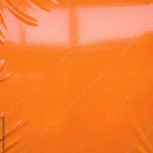 Fototapeta Glossy orange latex fabric background with smooth, reflective surface and vibrant highlights. The material glows under light, creating a bold, energetic, and futuristic aesthetic. Ideal for fashion