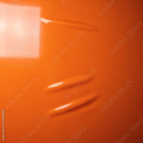 Fototapeta Glossy orange latex fabric background with smooth, reflective surface and vibrant highlights. The material glows under light, creating a bold, energetic, and futuristic aesthetic. Ideal for fashion