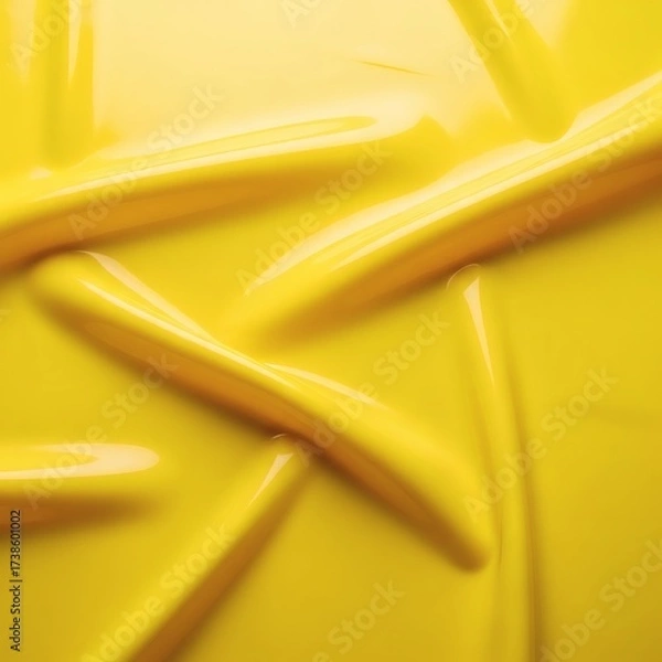 Fototapeta Glossy yellow latex fabric background with smooth, reflective surface and vibrant highlights. The material radiates warmth and energy, creating a bold, futuristic, and eye-catching aesthetic.