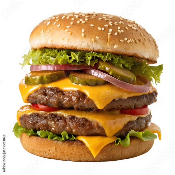 Fototapeta Double cheeseburger on transparent background