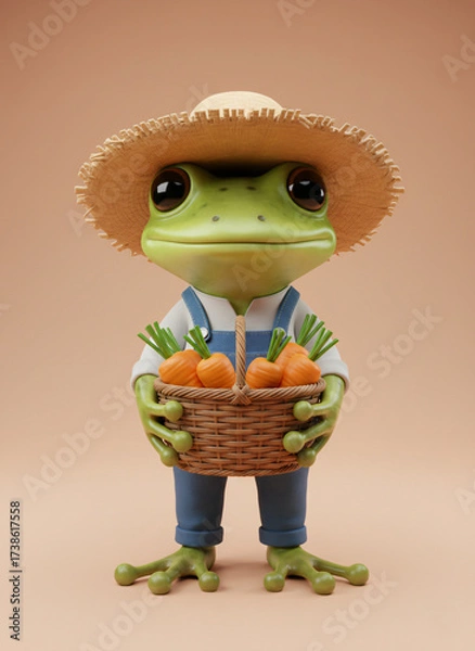 Obraz A Whimsical Frog Farmer with a Basket of Carrots Adorable Character Ready for Harvest Season