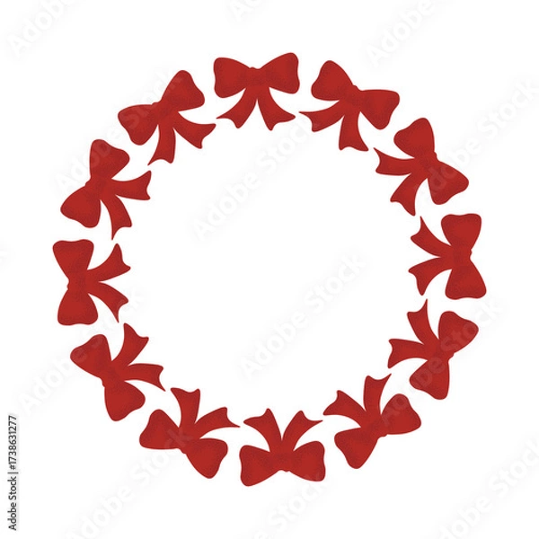 Fototapeta Stylized red bows arranged in circle. Minimal, festive and elegant decorative frame for Christmas, New Year and seasonal design, greeting, invitation or advertisement