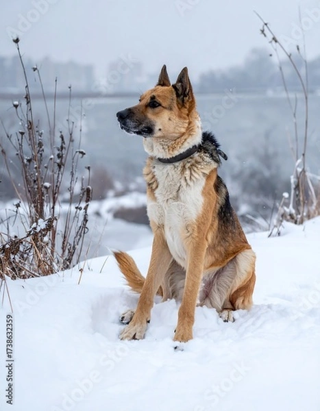 Obraz Dog in snowy landscape