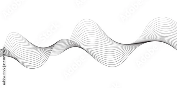 Fototapeta Abstract technology lines on white background. Undulate Grey Wave Swirl, frequency sound wave, twisted curve lines with blend effect, wave with lines created using blend tool.