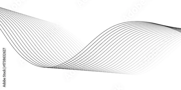 Fototapeta Abstract technology lines on white background. Undulate Grey Wave Swirl, frequency sound wave, twisted curve lines with blend effect, wave with lines created using blend tool.